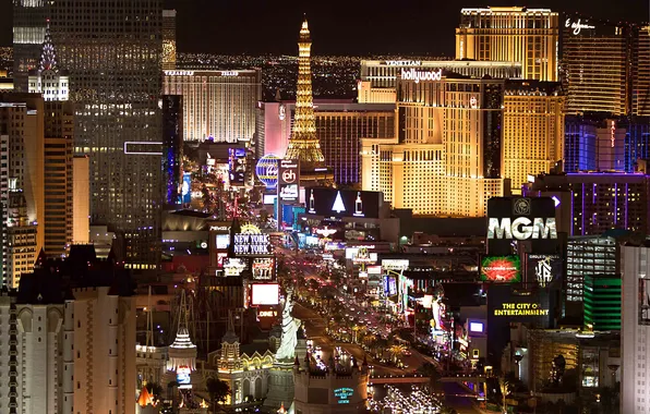 Картинка город, огни, вечер, Лас Вегас, казино, Las Vegas, Nevada, отели