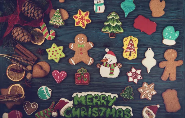 Картинка Новый Год, печенье, Рождество, wood, Merry Christmas, cookies, decoration, пряники