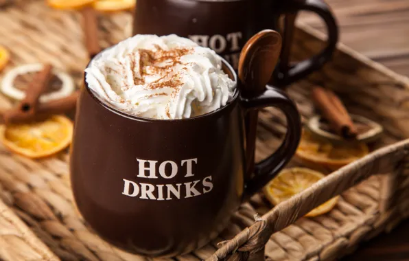 Кофе, шоколад, сливки, чашка, hot, корица, cup, drink