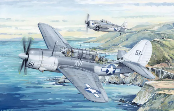 США, US Navy, Пикирующий бомбардировщик, Палубный бомбардировщик, SB2C Helldiver