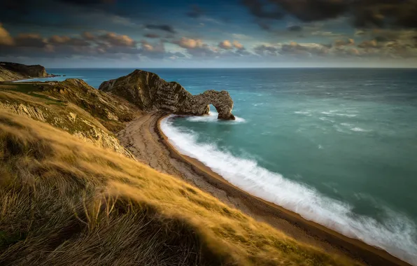 Картинка скала, побережье, Англия, арка, Дорсет