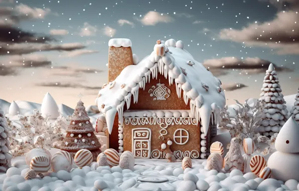Картинка снег, Новый Год, Рождество, house, new year, happy, Christmas, winter