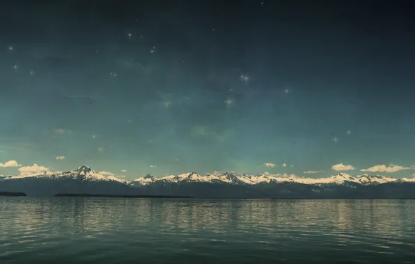 Картинка озеро, вода, звезды, горы