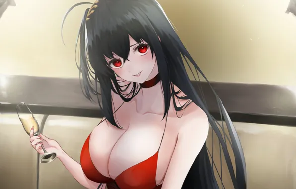 Girl, sexy, cleavage, long hair, dress, boobs, anime, beautiful
