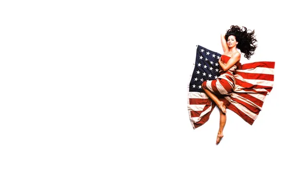 Картинка американский, фон, белый, брюнетка, флаг