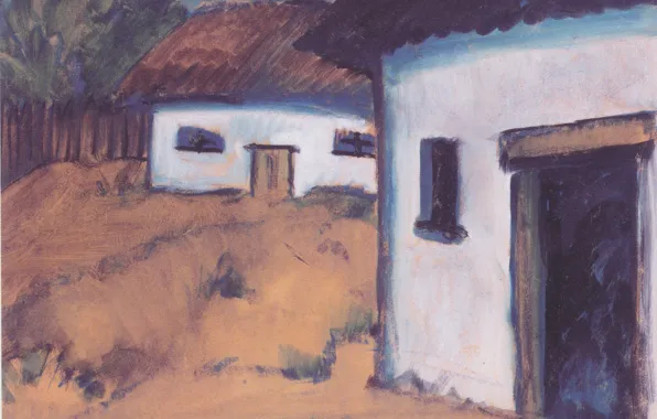 Забор, дома, хижины, Экспрессионизм, Otto Mueller, ca1928, Zigeunerhutten