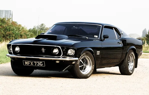 Картинка небо, чёрный, Mustang, Ford, Форд, 1969, Мустанг, мускул кар