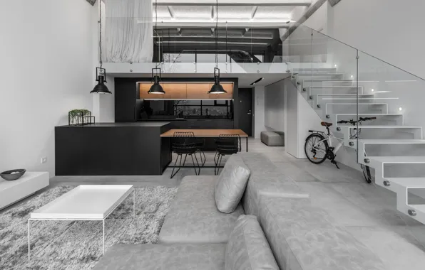 Дизайн, стиль, интерьер, кухня, гостиная, столовая, лофт, Minimalistic Industrial Loft