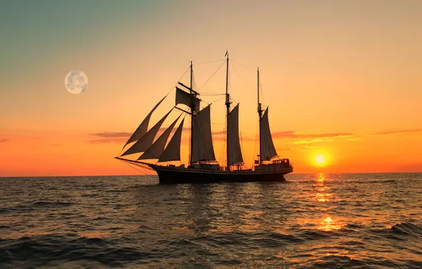 Картинка море, небо, парусник