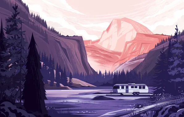Mountains, camping, motorhome