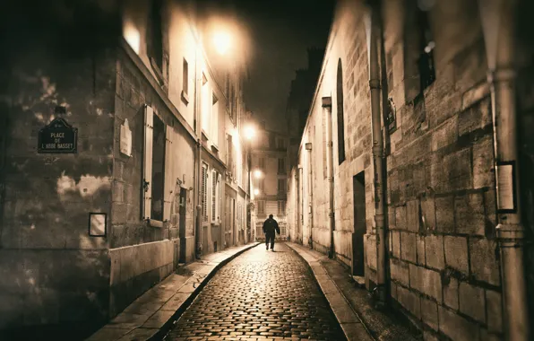 Paris, street, man, midnight