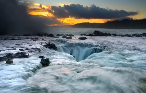 Волны, шторм, Гавайи, Hawaii, Kauai