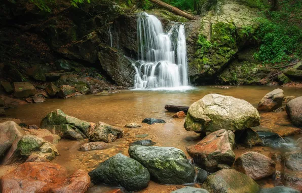 Картинка природа, камни, водопад, каскад, валуны