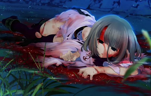 Девушка, кровь, слезы, арт, порезы, лежит, shoujo shiniki shoujo tengoku, hayakawa harui