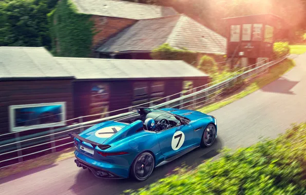 Машина, Concept, синий, Jaguar, концепт, в движении, Project 7