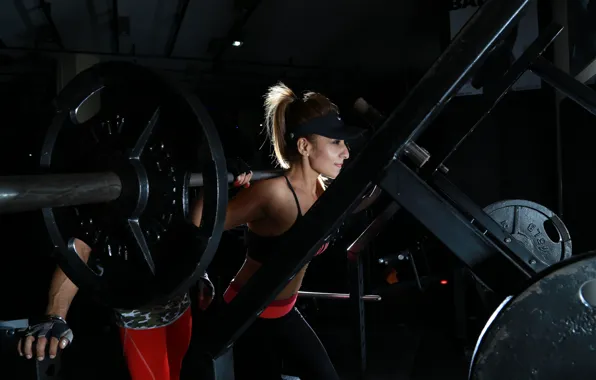 Woman, workout, fitness, gym, barbell