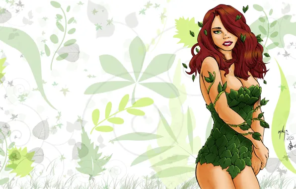 Взгляд, растения, арт, красные волосы, DC Comics, Poison, Pamela Lillian Isley, Памела Лилиан Айсли