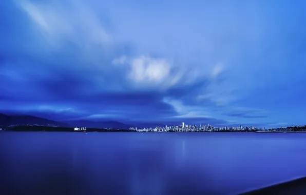 Пляж, город, панорама, Downtown Vancouver