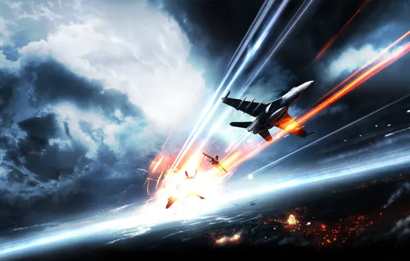 Картинка небо, город, самолеты, Battlefield 3