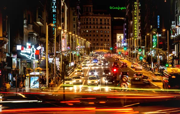 Картинка ночь, движение, Испания, night, Spain, Madrid, Мадрид, movement