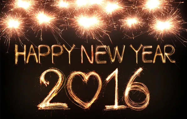 Огни, салют, Новый Год, golden, New Year, fireworks, Happy, 2016