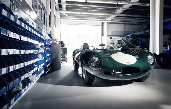 Зеленый, Jaguar, ягуар, E-Type, мастерская, classic cars