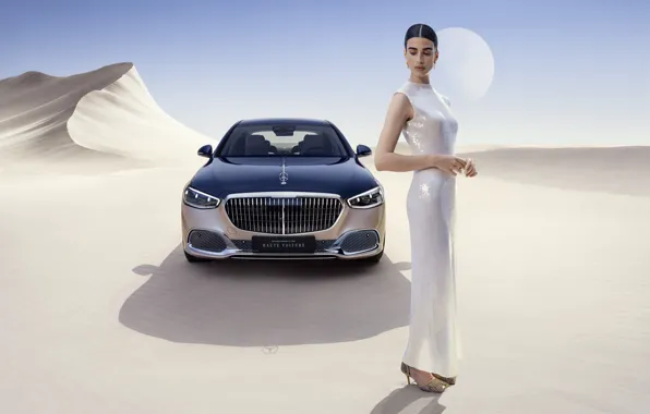 Картинка Девушка, Майбах, Mercedes, Maybach, Спереди, Mercedes-Maybach, 2022, Mercedes-Benz AG