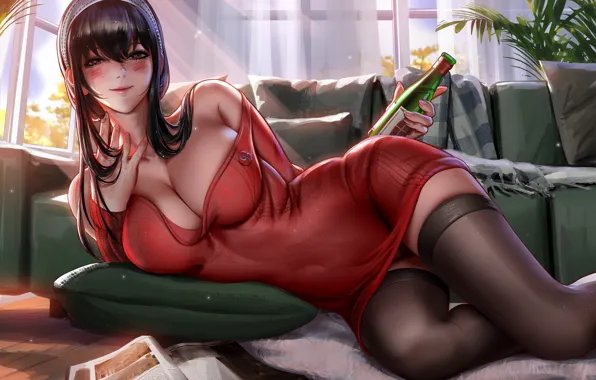 Cleavage, long hair, anime, women, digital art, fan art, big boobs, artwork