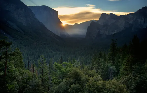 Картинка Yosemite Valley, Sunrise, El Capitan, Haff Dome