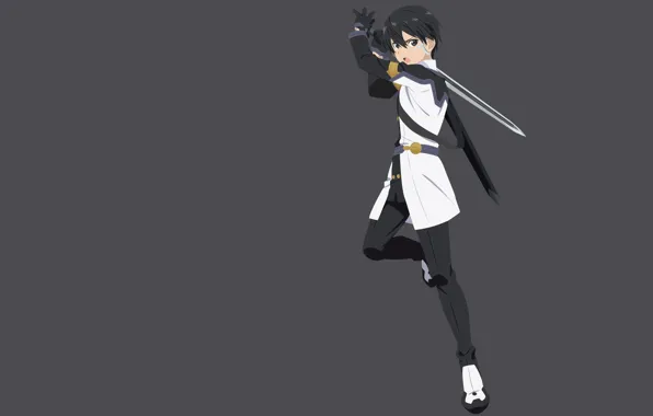Меч, аниме, арт, серый фон, Мастера меча онлайн, Sword Art Online, Кирито