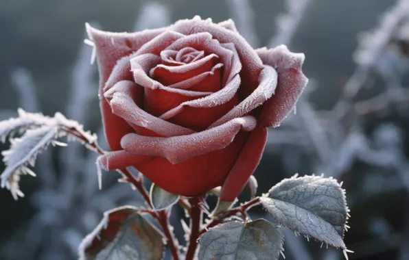 Зима, цветок, снег, роза, мороз, rose, flower, beautiful