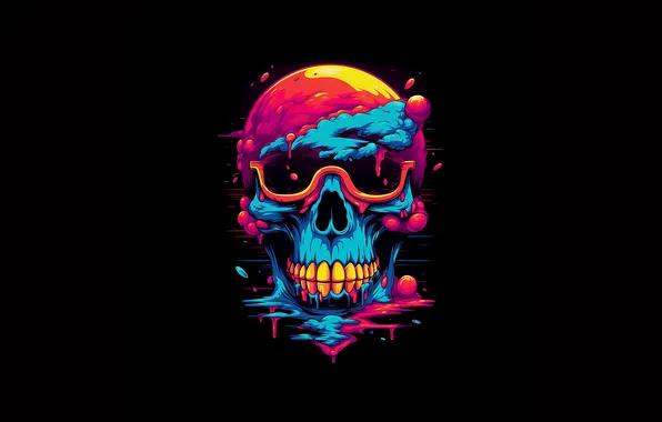 Картинка Colorful, Skull, Black background, AI art