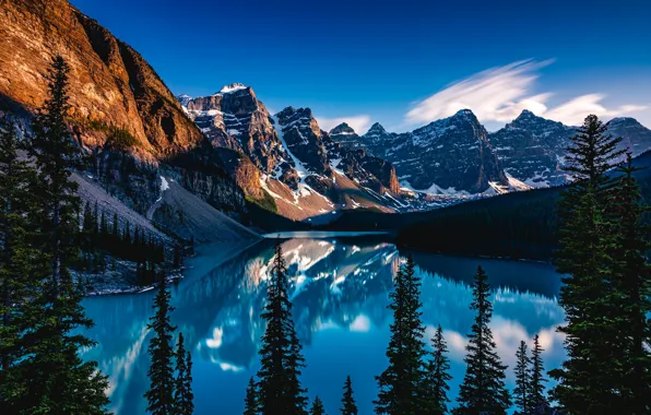 Деревья, горы, озеро, отражение, Канада, Альберта, Banff National Park, Alberta
