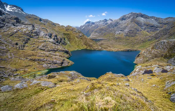 Картинка Горы, Озеро, Скала, Новая Зеландия, Routeburn Track