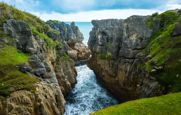 Природа, Море, Трава, Скалы, Ущелье, Пейзаж
