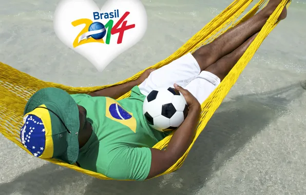 Картинка logo, man, football, flag, World Cup, Brasil, FIFA, hammock