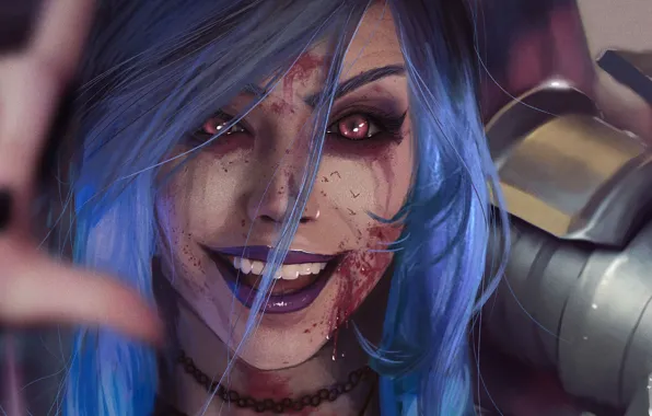 Картинка wallpaper, girl, blood, armor, red eyes, pretty, face, League of Legends
