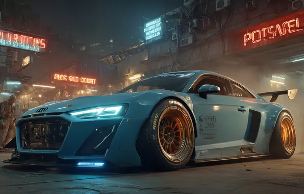 Car, city, город, Audi, ауди, спорткар, автомобиль, киберпанк