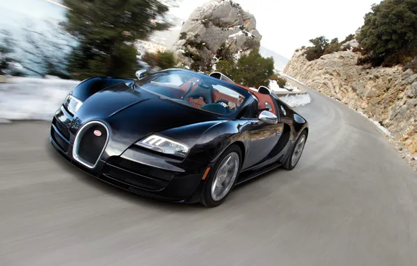 Дорога, машина, поворот, вираж, Bugatti, автомобиль, Grand Sport, Vitesse