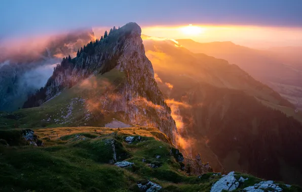 Картинка sky, sunset, mountains, clouds, Alps, Dolomites, peak