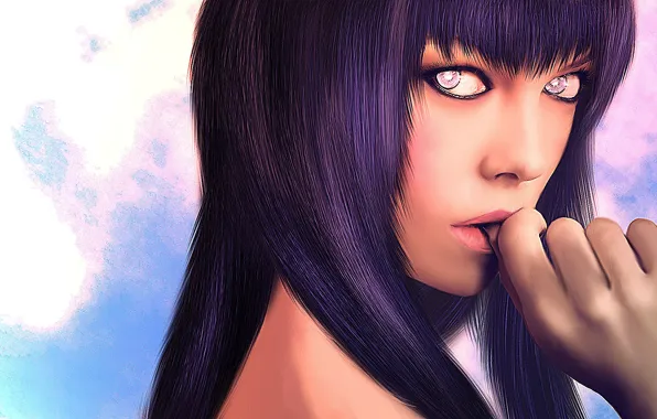 Картинка взгляд, девушка, волосы, губы, Наруто, Naruto, art, Hinata Hyuga