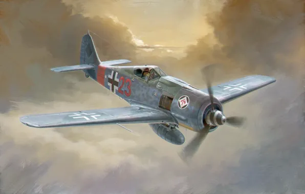 Картинка war, art, painting, ww2, Focke-Wulf Fw190A-7 The 1st Flying Grope