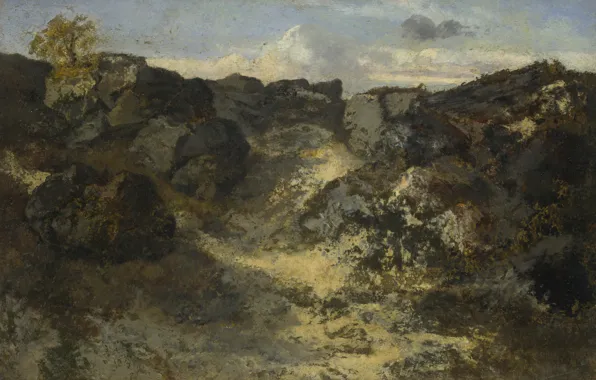 Природа, камни, картина, Théodore Rousseau, Теодор Руссо, Скалистый пейзаж