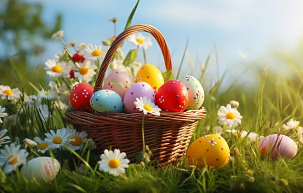 Картинка цветы, яйца, весна, colorful, Пасха, happy, flowers, spring