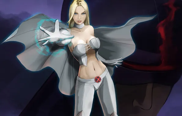 Девушка, рука, арт, плащ, комикс, Emma Frost, x men, Scott Summers