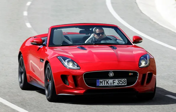 Картинка красный, Jaguar, водитель, red, передок, F-Type, V8 S