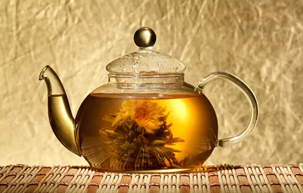 Картинка цветок, чай, чайник, лотос, китайский, циновка, вязанный