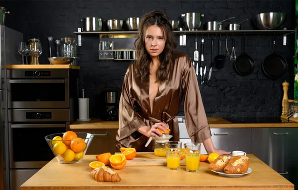 Girl, food, beautiful, model, sweet, kitchen, charming