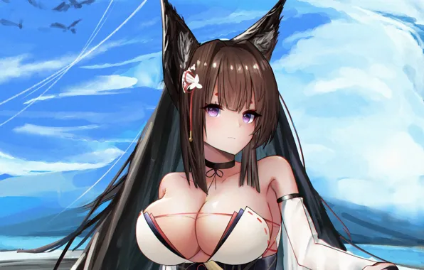 Girl, sexy, cleavage, blouse, long hair, boobs, anime, beautiful