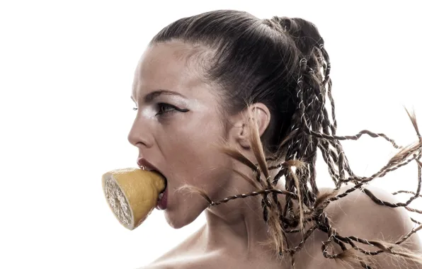 Картинка девушка, лимон, портрет